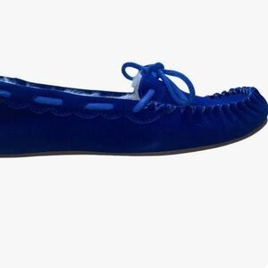 Talbots Blue Suede Moccasin Shoes with Faux Fur Lining